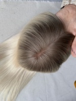 Topper capillaire à perles en cheveux humains vierges bruts européens 6*6 4*5 Mono, noué à la main, invisible, avec base en PU pour installation par micro-anneaux