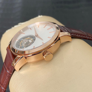 Reloj Mecánico en Tono Oro Rosa con Tourbillon, Esfera Redonda de 38 mm, Correa de Cuero Genuino Marrón, Estilo Elegante para Vestir - Product Image 2
