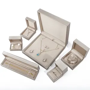 Hanhong fabrika toptan özel lüks kadife takı ambalaj kutusu sünger kolye yüzük kutusu altın PU deri mücevher kutusu