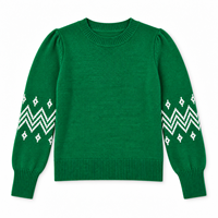 Pull de Noël personnalisé pour femme, col rond, manches bouffantes, motif Fair Isle, tricoté, faible MOQ, conception gratuite (OEM/ODM)