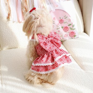 Pastoral Style Double Layer Cake Dress Red With Large Bow <b>For</b> Dogs <b>Cats</b> Four Seasons Pet <b>Clothes</b> - Product Image 1