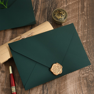 Enveloppe artistique texturée vert foncé épaissie de 200g avec <span class=keywords><strong>lettre</strong></span> d'invitation de carte de voeux haut de gamme Papier à en-tête en peau de vache vintage - Product Image 3