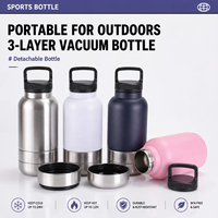Bouteille d'eau isotherme en acier inoxydable 3-en-1 de 32 oz avec logo personnalisé et bols d'alimentation amovibles, double paroi sous vide