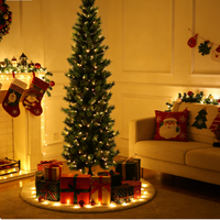 Sapin de Noël artificiel en épicéa bleu 7,5 pieds, fin, pré-éclairé, LED blanc chaud, écran d'affichage, 500-1000 LED, pliable, gain de place, pour intérieur