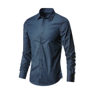 Chemises habillées élégantes pour hommes en sergé teint en fil, à manches longues, couleur unie, avec col rabattu et design de coutures, pour un <span class=keywords><strong>look</strong></span> professionnel et décontracté - Product Image 5