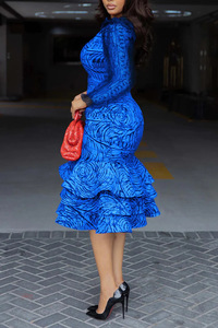 Robe midi moulante élégante pour <span class=keywords><strong>femme</strong></span> avec empiècements en maille et multiples volants, imprimé africain, robe de soirée sexy - Product Image 4