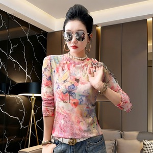 Sweet Printed Slim-fit T-shirt 26 Spring and Summer New Age-reducing Round Neck Slimming Inner Outer Wear Base Top - Product Image 4