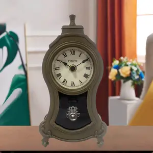Relógio com pêndulo, estilo Famrhouse moderno, relógio de parede, mesa e prateleira para casa, decoração de mesa, cor off white