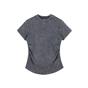 T-shirt extensible à volants 280GSM Washed, T-shirt court pour femme - Product Image 1