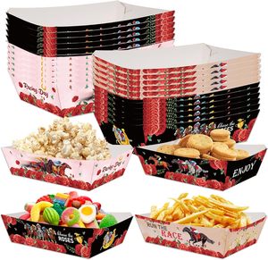 Plateaux à collation pour courses hippiques, plateaux alimentaires jetables en papier, motifs équestres roses, fournitures de fête pour hot-dogs et nachos - Product Image 1