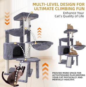 Produit pour chat : Arbre à chat en bois gris moderne, multi-niveaux, du sol au plafond - Product Image 5