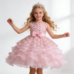 Wholesale OEM <b>Big</b> Girls Ruffled Lace Princess Dress Cute <b>Bow</b> Design Children Formal Evening Dress - Product Image 3