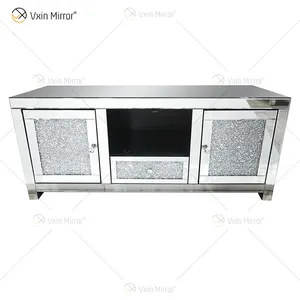 Pasokan Cina Modern Eropa WXF-097-1 Hancur Berlian Perak Kristal Tv Furnitur Berdiri