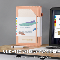 Agenda personnalisé sans date avec logo, planificateur hebdomadaire et mensuel, couverture en cuir A5, reliure thermique, 120 feuilles, cadeau, livre en anglais
