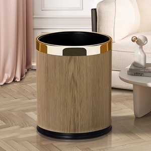 Stylish Wood Grain Trash Can 12L Cylindrical Decorative Indoor Waste <b>Bin</b> For Living Room Bedroom Hotel Use - Product Image 1