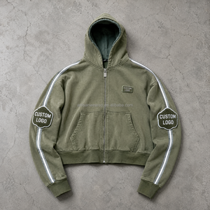 <span class=keywords><strong>Felpa</strong></span> <span class=keywords><strong>con</strong></span> Cappuccio e Zip Personalizzata da Uomo <span class=keywords><strong>con</strong></span> Nastro <span class=keywords><strong>Laterale</strong></span> sulle Maniche, Patch sul Petto e Tasca a Canguro, Streetwear OEM ODM - Product Image 1