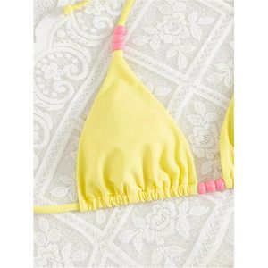 FOXA Women's 2 Piece <b>Bikini</b> <b>Set</b> Beaded Thong <b>Triangle</b> Halter High Cut Swimsuit Stretch Bathing Suit - Product Image 4
