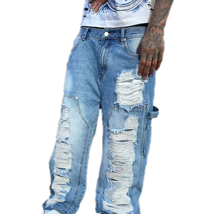 <span class=keywords><strong>Jeans</strong></span> da <span class=keywords><strong>uomo</strong></span> stile Street Hip Hop strappati alla moda con Logo personalizzato <span class=keywords><strong>Jeans</strong></span> larghi strappati da <span class=keywords><strong>uomo</strong></span> - Product Image 1