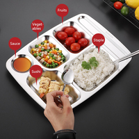 Plateau rectangulaire en acier inoxydable écologique à compartiments multiples pour l'école, boîte à lunch à 5 compartiments