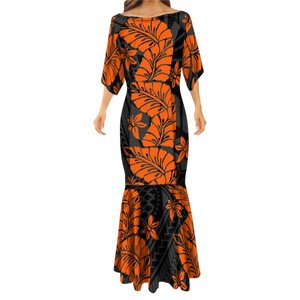 Nouvelle robe de soirée maxi longue personnalisée de style <span class=keywords><strong>polynésien</strong></span>, motif de <span class=keywords><strong>tatouage</strong></span> de sirène à queue de poisson, robe tribale Tatau, taille plus pour femmes - Product Image 3