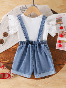 Camicia bianca e pantaloncini estivi per bambina, completo in due pezzi, ricamato, elegante set di abbigliamento per bambini 1-6 anni - Product Image 2