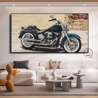 Cetakan Seni Dinding Sepeda Motor Grosir - Poster Kanvas Sepeda Cruiser Biru Vintage untuk Dekorasi Ruang Tamu, Garasi, atau Ruang Pria (Man Cave) Berbingkai