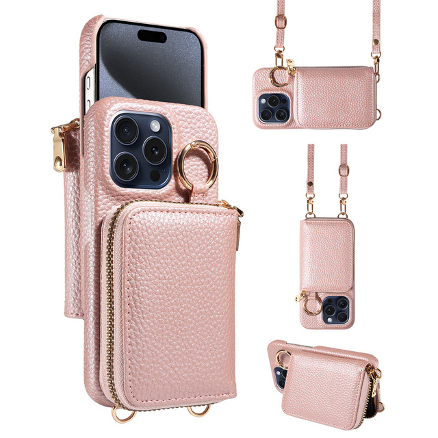 Trendy PU Leather Crossbody Cellphone Purse Built-in Card Pocket Kickstand Shockproof Full Protection Phone Pouch for iPhone 17