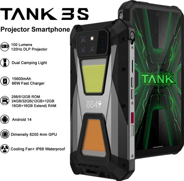 Rugged 5G Smartphone Built in Projector 15600mAh Battery Dimensity 8200 Night Vision Camera 120Hz Display Outdoor Phone