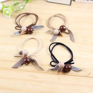 Fabric Ribbon Hair <b>Tie</b> High Elasticity <b>Brown</b> Beaded Bow Casual Headdress - Product Image 1