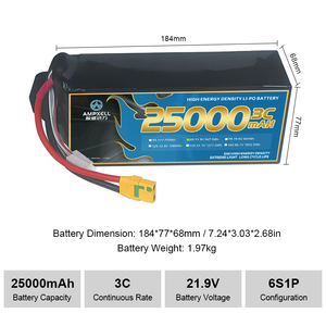 Batería de Litio AMPXELL 25000mAh 21.9V 6S1P 10C, Paquete de Baterías Top 1-50 para Drones Profesionales, UAV Agrícolas AMX-25A022I-EXE - Product Image 2