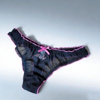 String taille moyenne fin en maille unie avec bordure en dentelle et nœud décoratif, lingerie transparente sexy et confortable pour femmes