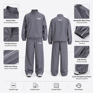 Survêtement technique réfléchissant personnalisé pour homme, coupe ample, en nylon léger, coupe-vent, style athleisure, vêtements de sport urbains - Product Image 3