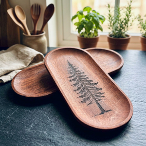 Oval Wooden Serving Tray With Engraved <b>Tree</b> Design Handmade Minimalist Kitchen Tableware Dishes & Plates <b>Ramadan</b> Eid Home Hotel - Product Image 1