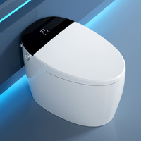 WC intelligent moderne européen monobloc avec cuvette allongée, réservoir intégré, siphon en S, siège chauffant, télécommande, à poser au sol, en céramique