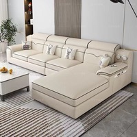 Ensemble de canapé modulaire en tissu simple et moderne en forme de L avec fonction de charge USB et haut-parleur Bluetooth intelligent pour le salon, meubles de maison