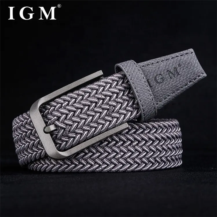 Igm Custom Logo Heren Zwart Verstelbare Gevlochten Stretch Lederen End Tip Elastische Stretch Riem