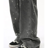 Jean en denim pour homme, coupe évasée, taille haute, délavé à l'acide, effet éclaboussures blanchies, style vintage, baggy, streetwear