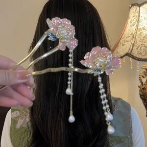 Horquillas para el Cabello con Flores, Perlas y Mariposas, Horquilla en Forma de U, Accesorios para el Cabello, Horquilla Hanfu para Bodas - Product Image 2