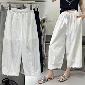 Women's XL Size Summer Casual Trousers Loose-Legged <strong>Harem</strong> <strong>Pants</strong> Elastic Mid Lace Solid Color Wide-Leg Fit for Wrinkled Girls - Product Image 6