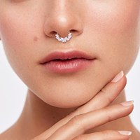 Vente en gros Anneau de nez clicker segmenté articulé 16G en titane ASTM F136 plaqué argent, pavé de zircons, pour piercing hélix et lobe