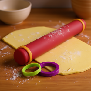 Mastrad Silicone Rolling Pin With 8 <b>Rings</b> For Precise Dough <b>Thickness</b> Control Baking Pastry Tool - Product Image 3