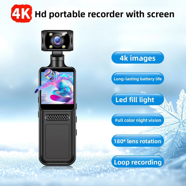Handheld Pocket Recorder Clip-on Portable Action Camera Wide Angle Night Vision 4K HD 64GB Memory Multifunctional Video Recorder