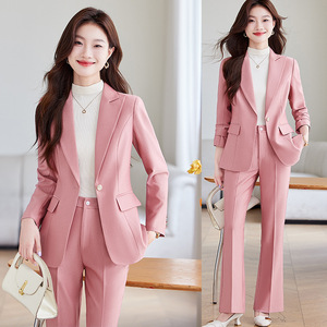 Women's Suit <b>Set</b> Polyester <b>Blazer</b> With Side Slits Office Lady Autumn Anti-Wrinkle Formal Work Clothes - Product Image 2