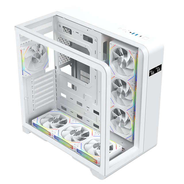 Lovingcool Triple Sided Tempered Glass Full Tower PC Gaming Case ATX ITX Computer Desktop Case with Temperature Display Screen