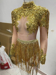 Costume de scène sexy moulant en polyester 100% avec franges dorées pour adultes, danse <span class=keywords><strong>latine</strong></span>, Europe et Amérique - Product Image 5
