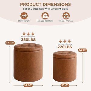 Hanyee Round Faux <strong>Leather</strong> Vanity Ottoman Stool Reversible Wooden Lid <strong>Storage</strong> <strong>Footstool</strong> for Living Room Bedroom - Product Image 4