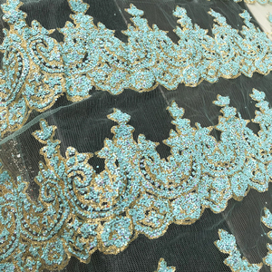 Bán Buôn Sang Trọng Sáng Bóng Sequin Biên Giới Ren Vải <span class=keywords><strong>Trim</strong></span> Chất Lượng Tốt Bạc Glitter Net Tulle Wedding Dress Vải Cao Couture - Product Image 3