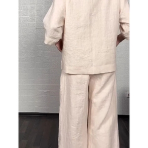 Ensemble 2 pièces pour femmes, décontracté, couleur unie, grande taille, manches trois quarts irrégulières, col en V, haut et pantalon en coton, tendance - Product Image 6