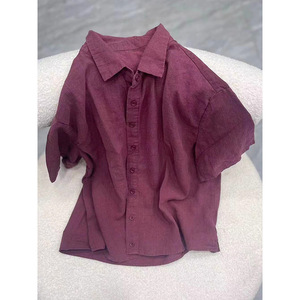 Women's Linen Shirt Green Five Quarter Sleeve Button Down Commuting Top - Product Image 5