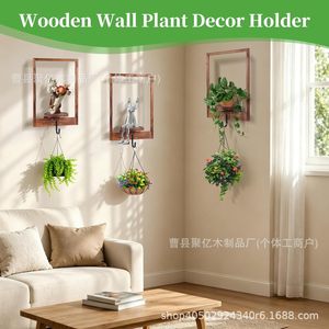 Wooden Wall Mounted Planter Shelf Solid Wood Frame With <b>Hooks</b> Hanging Indoor <b>Plant</b> Stand Single Layer - Product Image 4